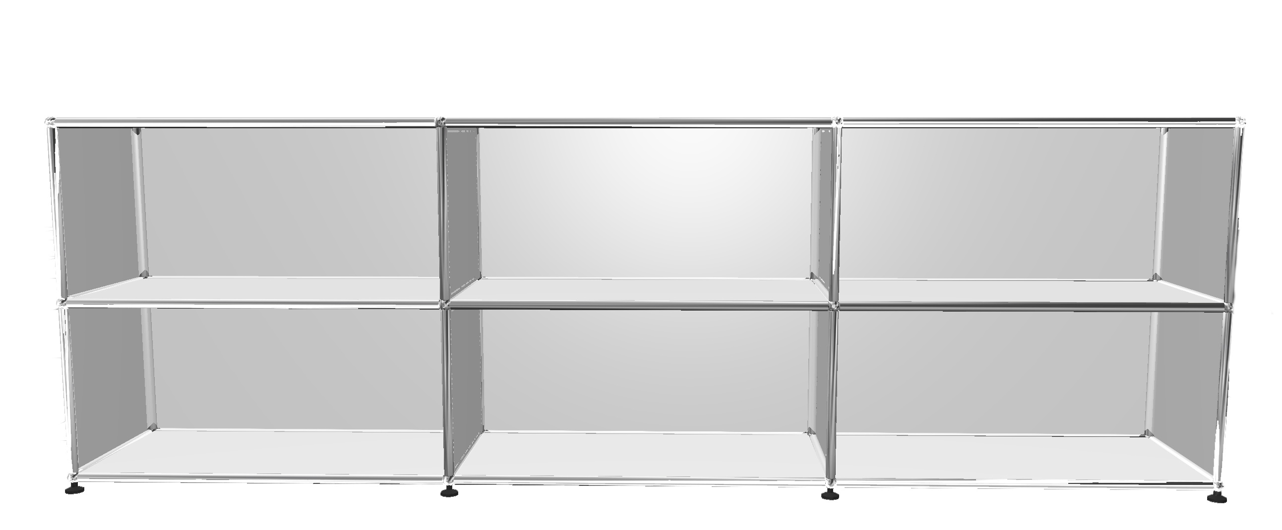 USM Haller Regal in Reinweiß mit sechs offenen Fächern, modernes modulares Design für Wohnzimmer und Büro.