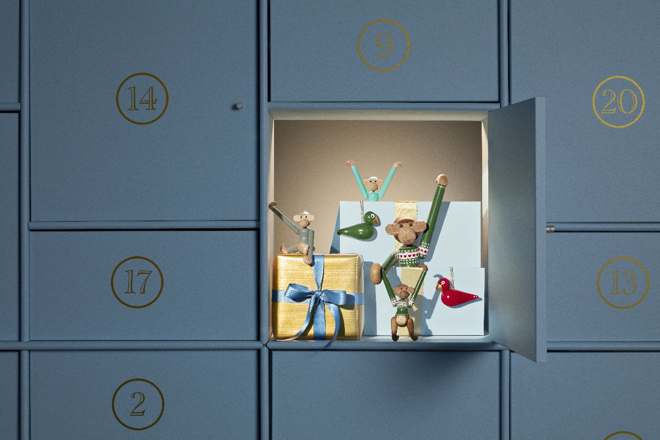 Figurine en bois de singe vert pull de Noël Kay Bojesen 