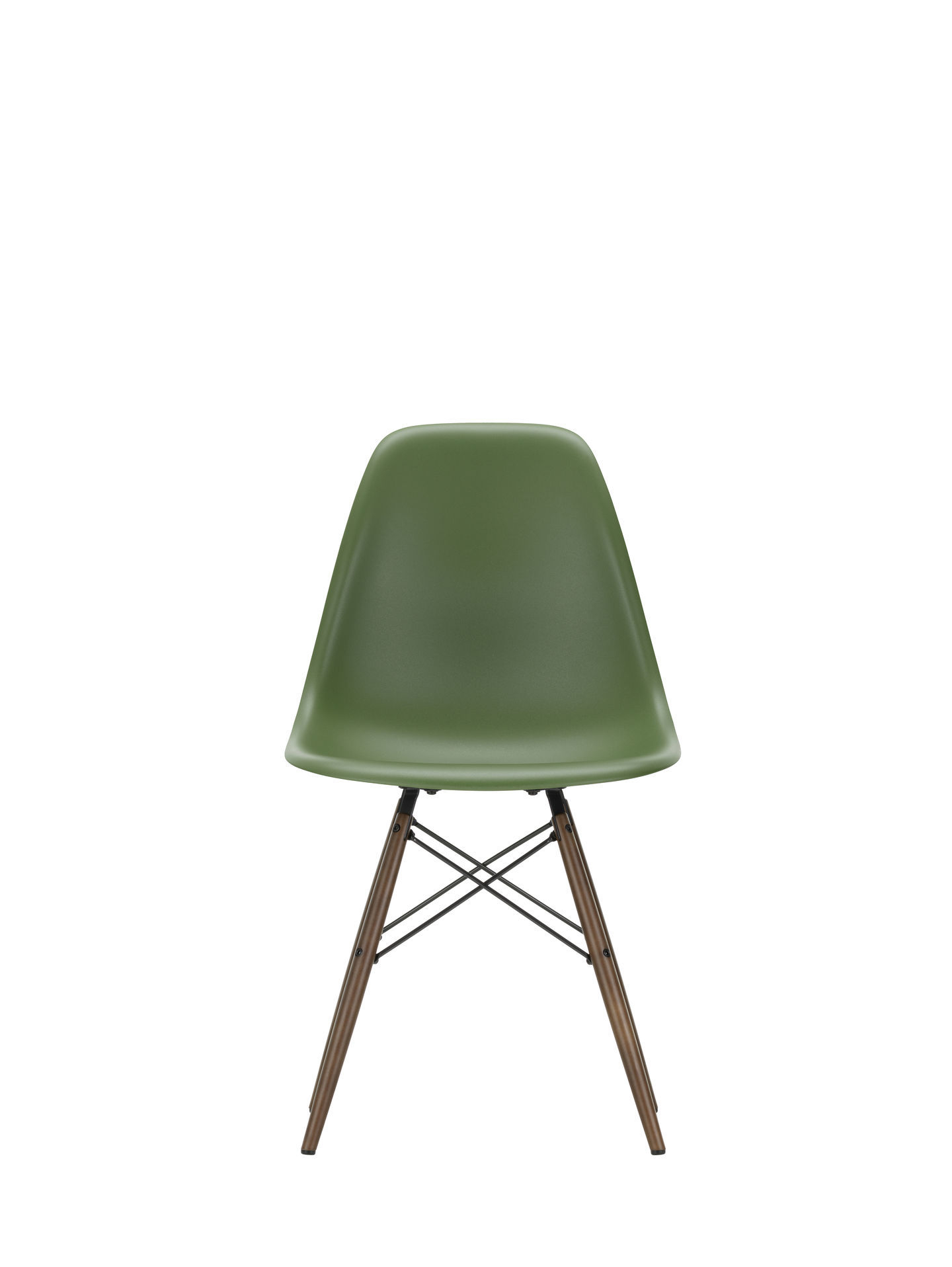 Grüner Eames DSW Stuhl mit Ahorn-Gestell von Vitra. Designklassiker für Esszimmer und Büro.