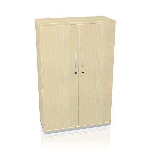 Beiger Prisma Garderobenschrank von Palmberg mit zwei Türen und silbernen Griffen für Büro und Arbeitszimmer.