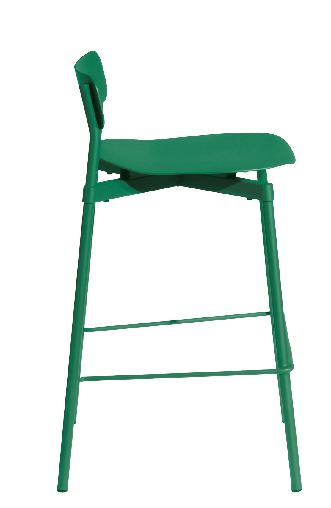 Mintgrüner Fromme Barhocker von Petite Friture, H 65 cm, Seitenansicht. Moderner Barstuhl für Küche oder Bar.