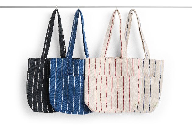 Sac cabas de marché extérieur bleu à rayures beiges couleur Hay