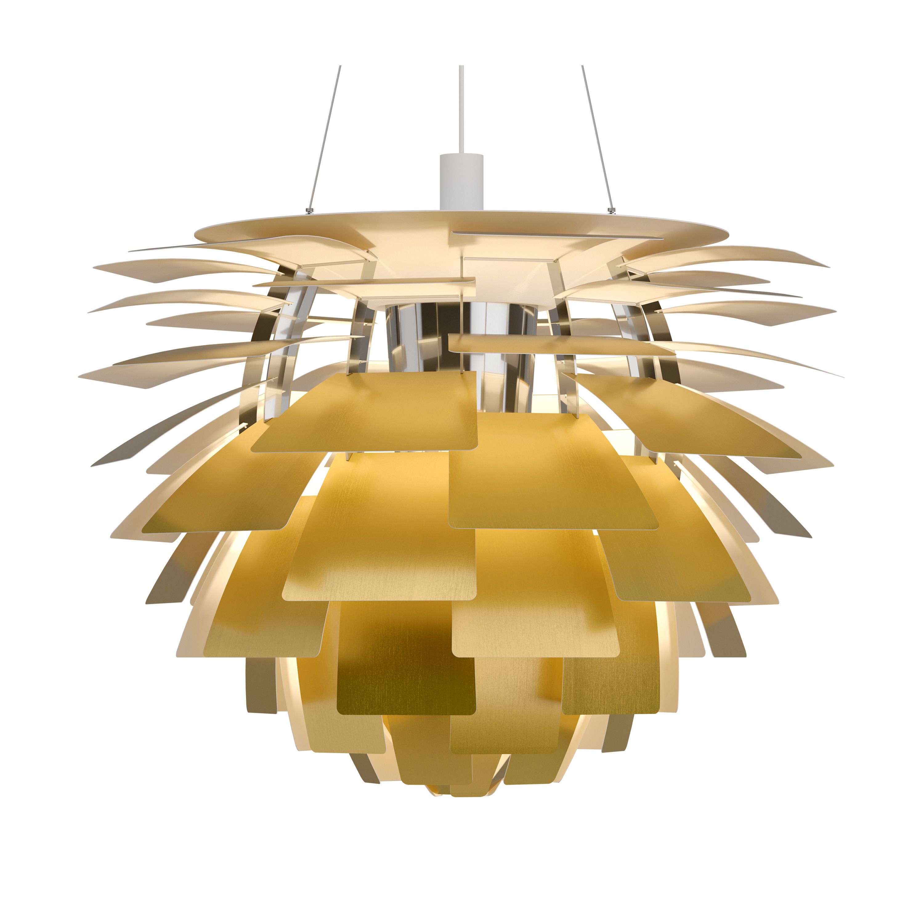 Goldene PH Artichoke Pendelleuchte von Louis Poulsen, moderne Designerlampe für stilvolle Innenräume.