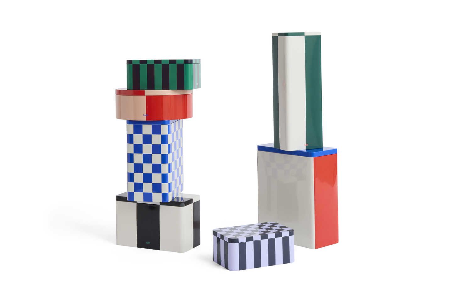 Petite boîte de rangement en fer-blanc vert et bleu foncé pour le foin