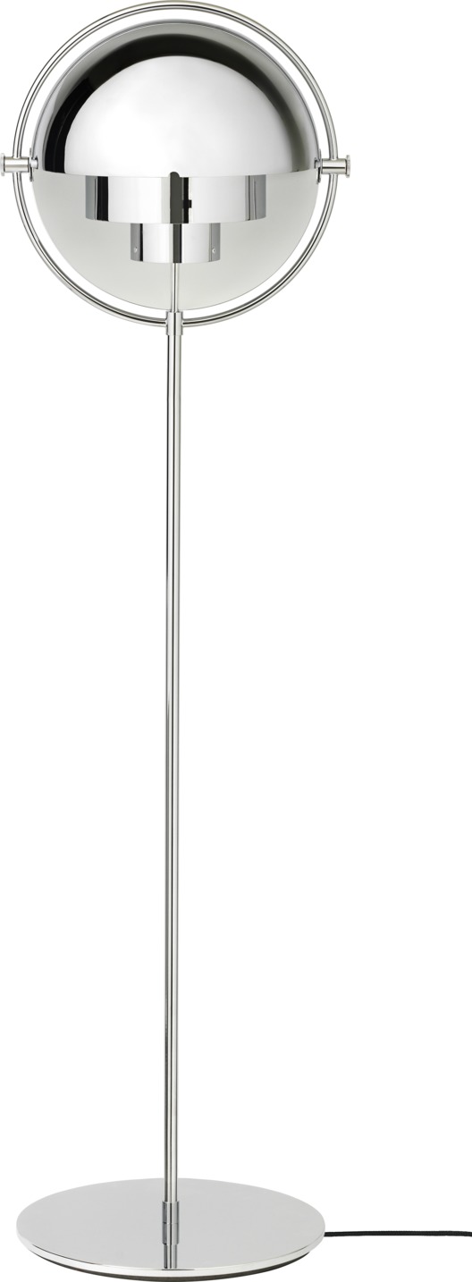 Multi-Lite Stehleuchte Chrom von Gubi: Moderne Stehlampe mit verstellbarem Schirm und Chromgestell.