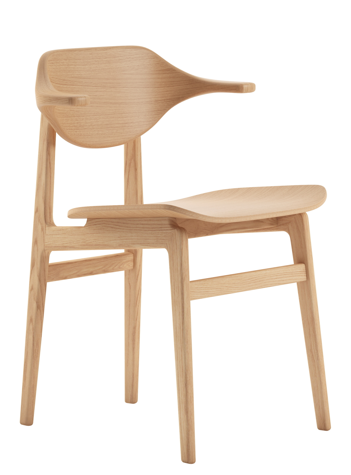 Bufala Dining Chair Stuhl aus Eiche natur von Norr11, moderner Holzstuhl mit Armlehnen.