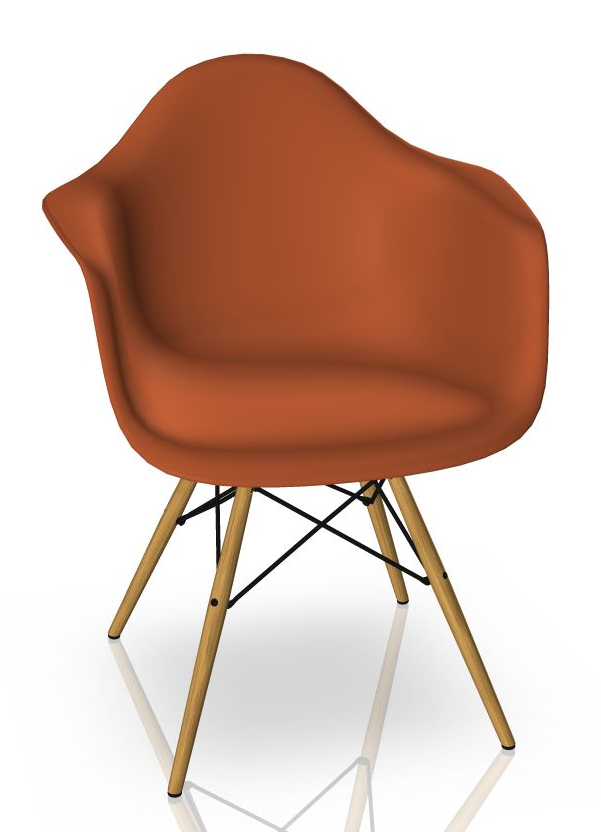 Eames Plastic Arm Chair DAW in Rostorange mit Ahorn-Holzgestell, moderner Designklassiker.