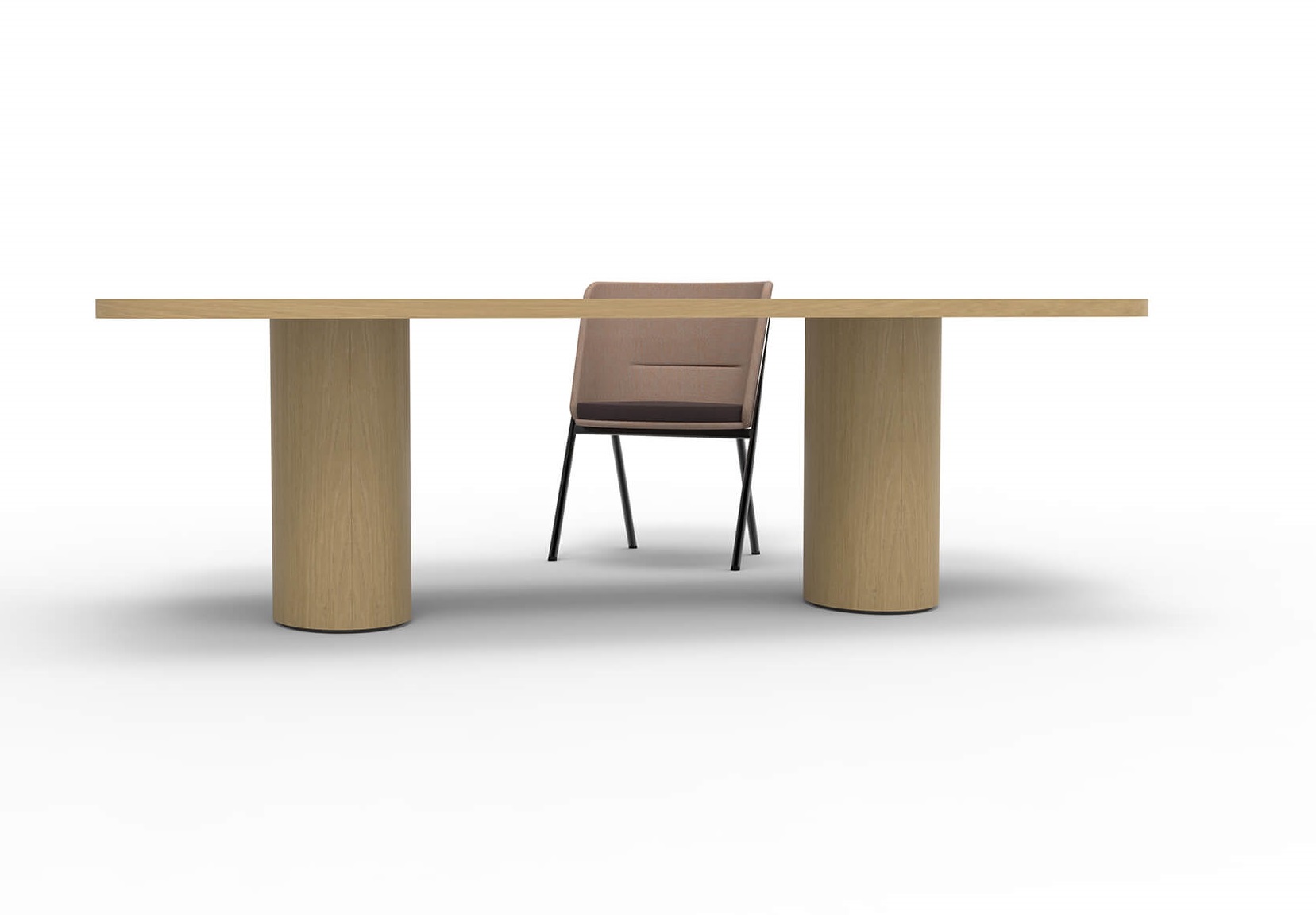 Tecta M70 Tisch: Moderner Esstisch / Konferenztisch mit zylindrischen Beinen und Stuhl.