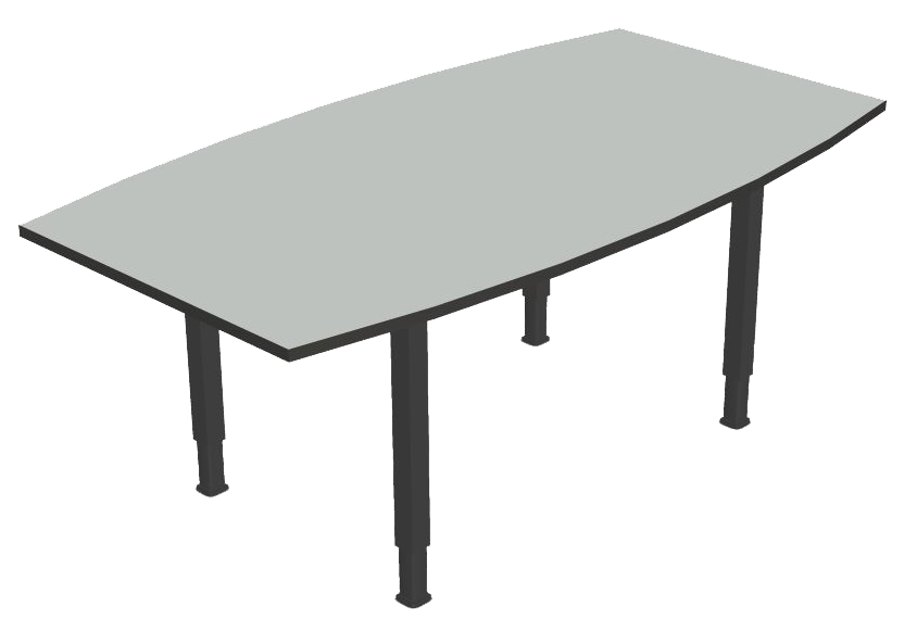 Basic 4 Besprechungstisch in Bootsform von König+Neurath, grau, mit höhenverstellbaren, schwarzen Beinen.