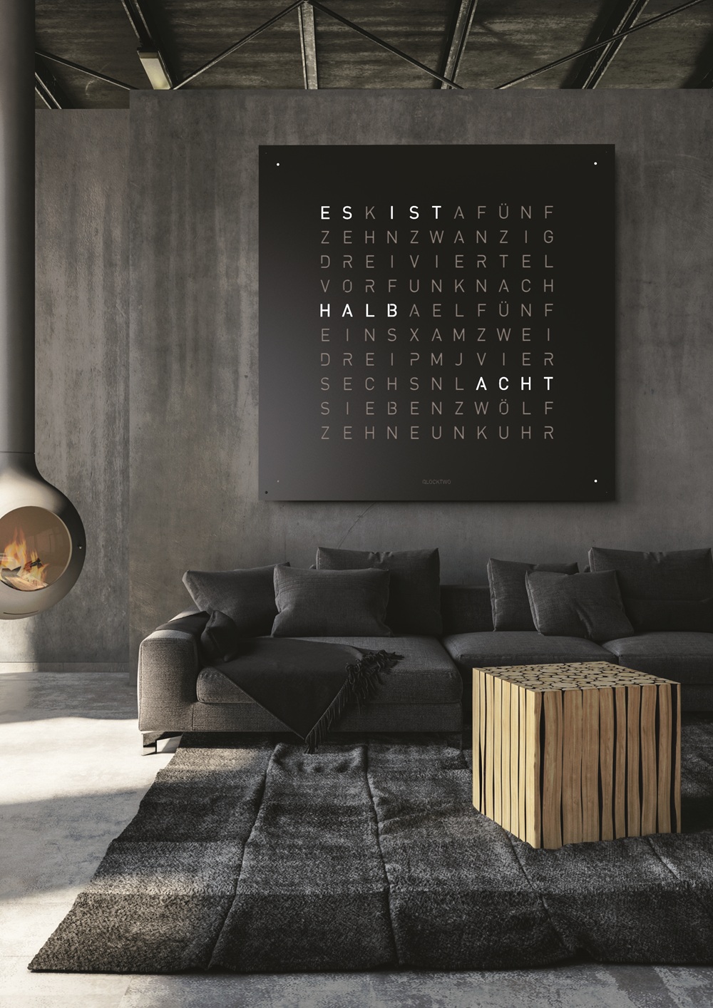 Earth 180 Steel Series Horloge murale / Objet temporel Allemande QLOCKTWO