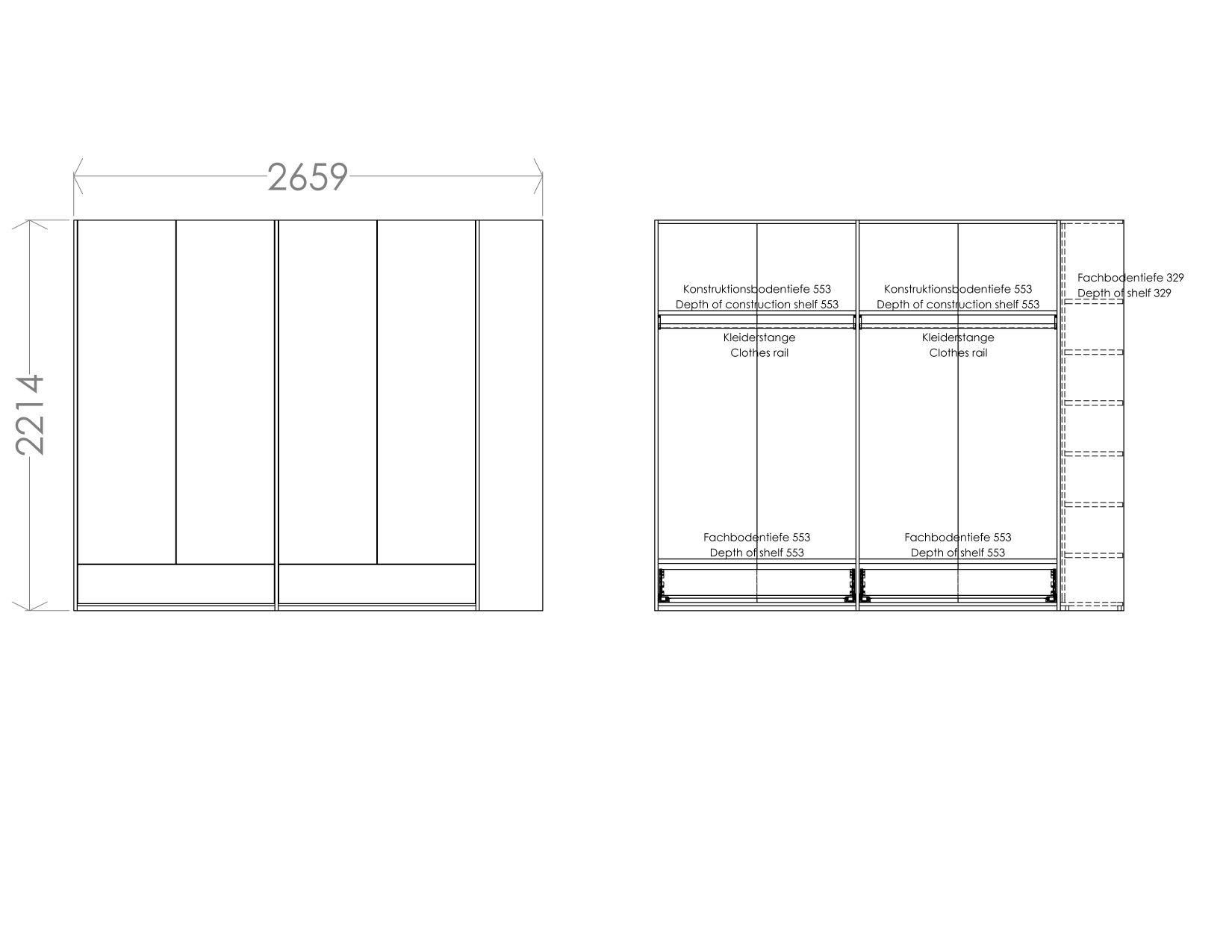 MODULAR PLUS Armoire Combinaison armoire double avec 2 tiroirs et armoire annexe à droite Müller Möbelwerkstätten