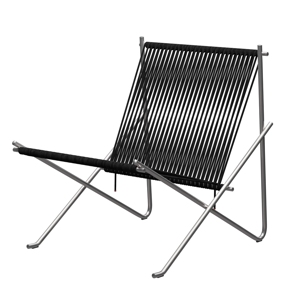 PK4 Lounge Chair Acier inoxydable - Noir Fritz Hansen