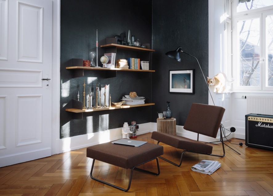 Lounge Chair Hirche fauteuil TISSU GRIS CLAIR / TABLEAU BLANC Richard Lampert OFFRE SPECIALE