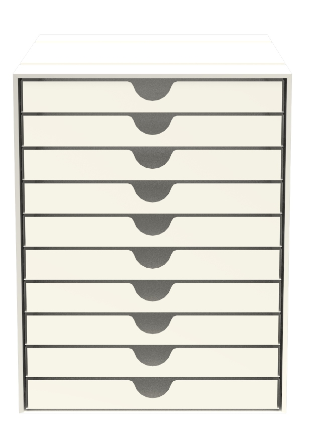 USM Haller Inos Kastenset C4 in Reinweiss mit 10 geschlossenen Schalen für Büro und Homeoffice.