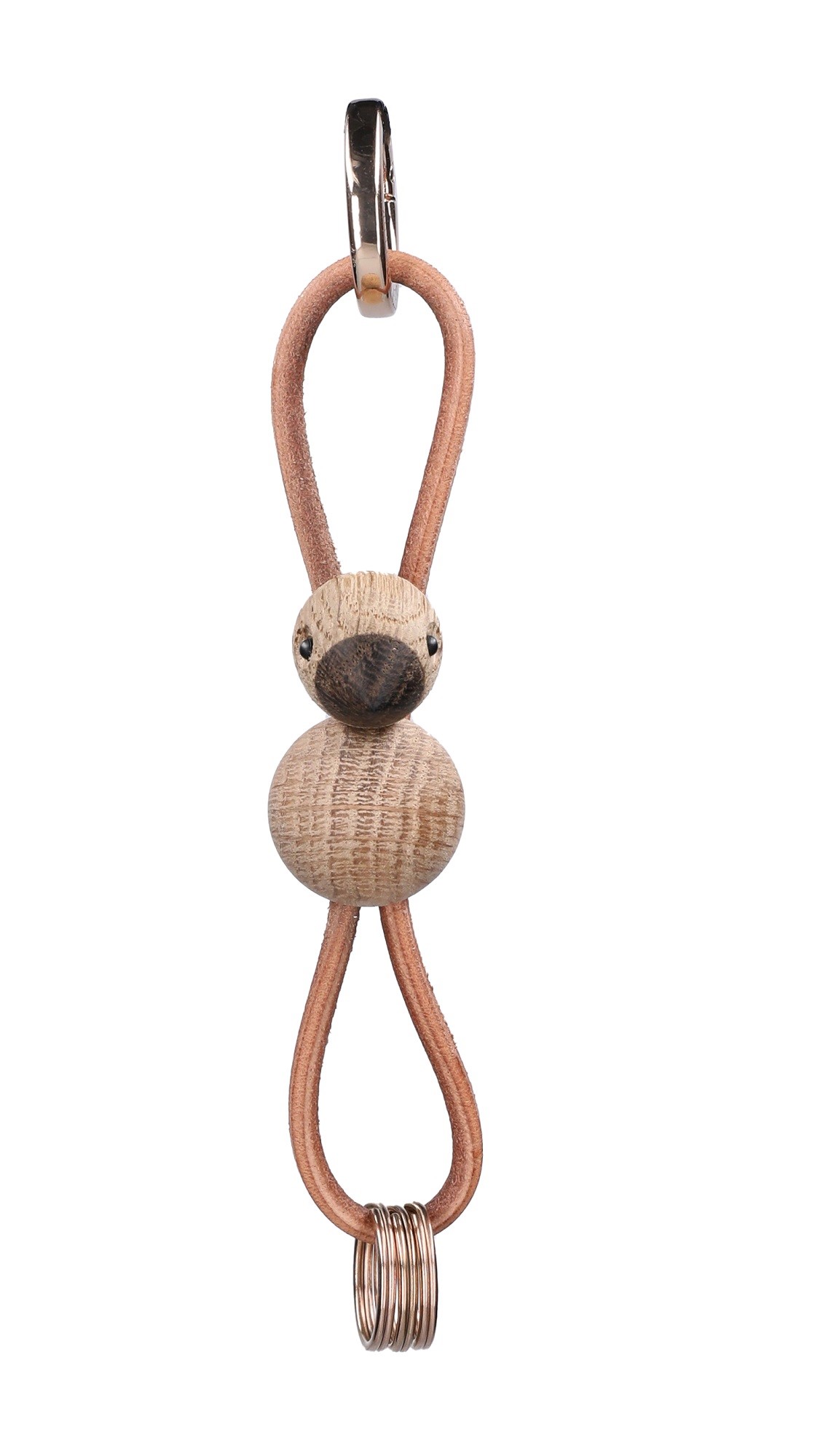Oiseau chêne doré métal pendentif boucle avec cuir naturel Kay Bojesen