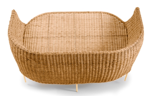 Caribe Natural Banc 2 places extérieur ames Matériau naturel brut / Jaune Gelbe Caribe Natural 2-Sitzer Bank aus Rattan für den Garten oder die Terrasse.
