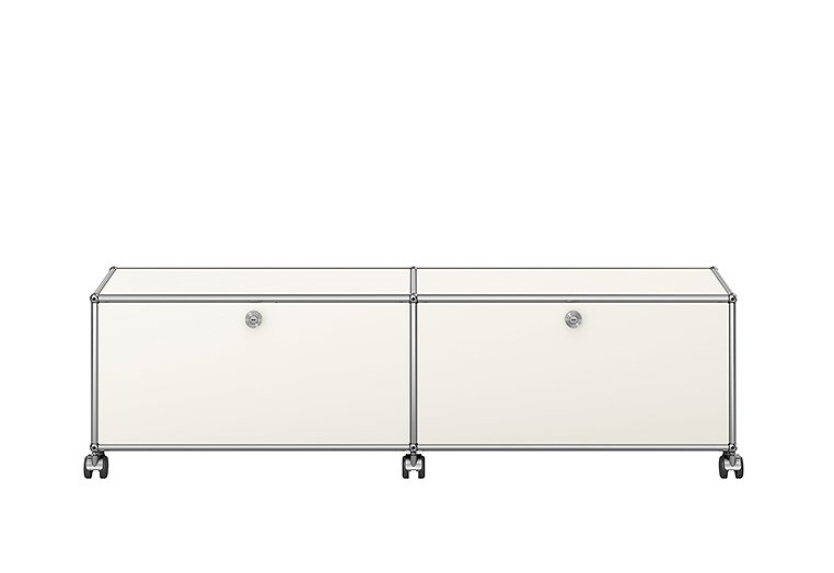 USM Haller Meuble TV/Hi-Fi bas M61 sur roulettes avec 2 portes à charnières - Blanc pur