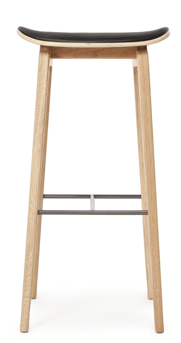 NY11 New York Tabouret de bar Rembouree Nor11 Chêne naturel Cuir Ultra noir 75 cm