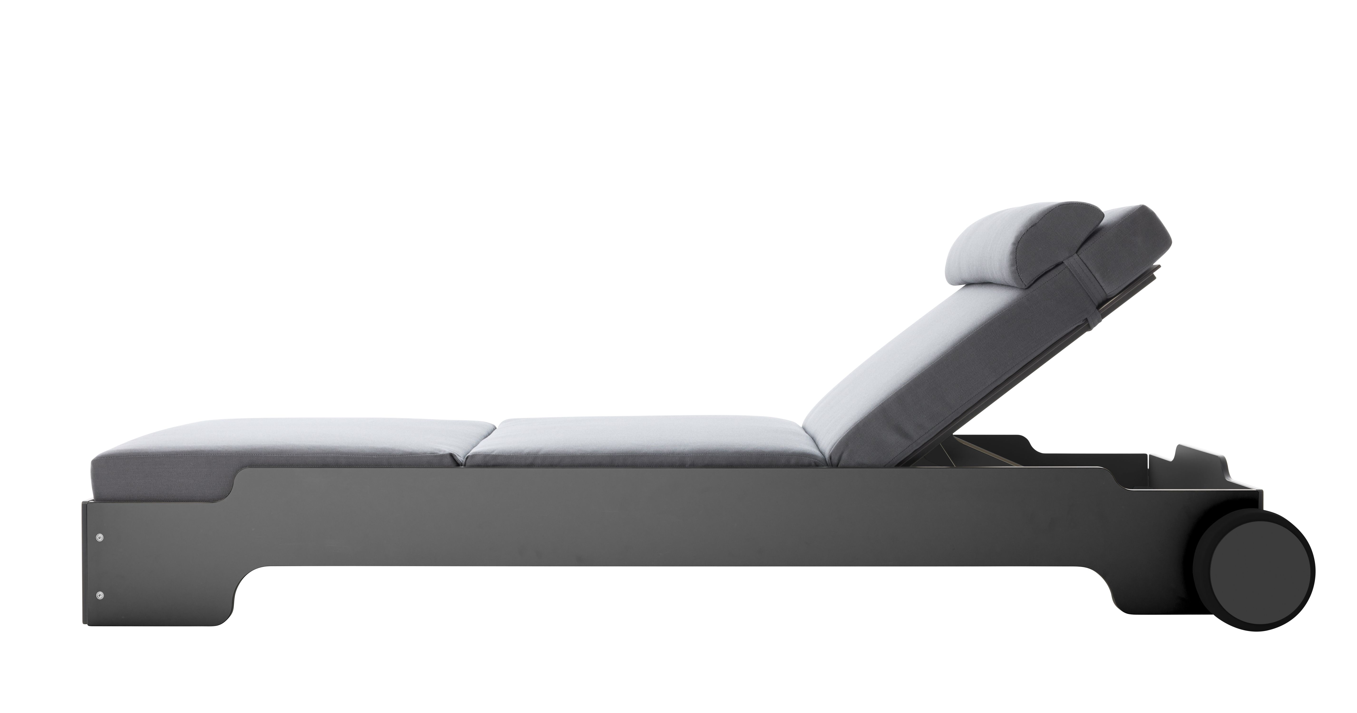Chaise longue empilable Solara avec roues et coussin Outdoor Müller Möbelwerkstätten