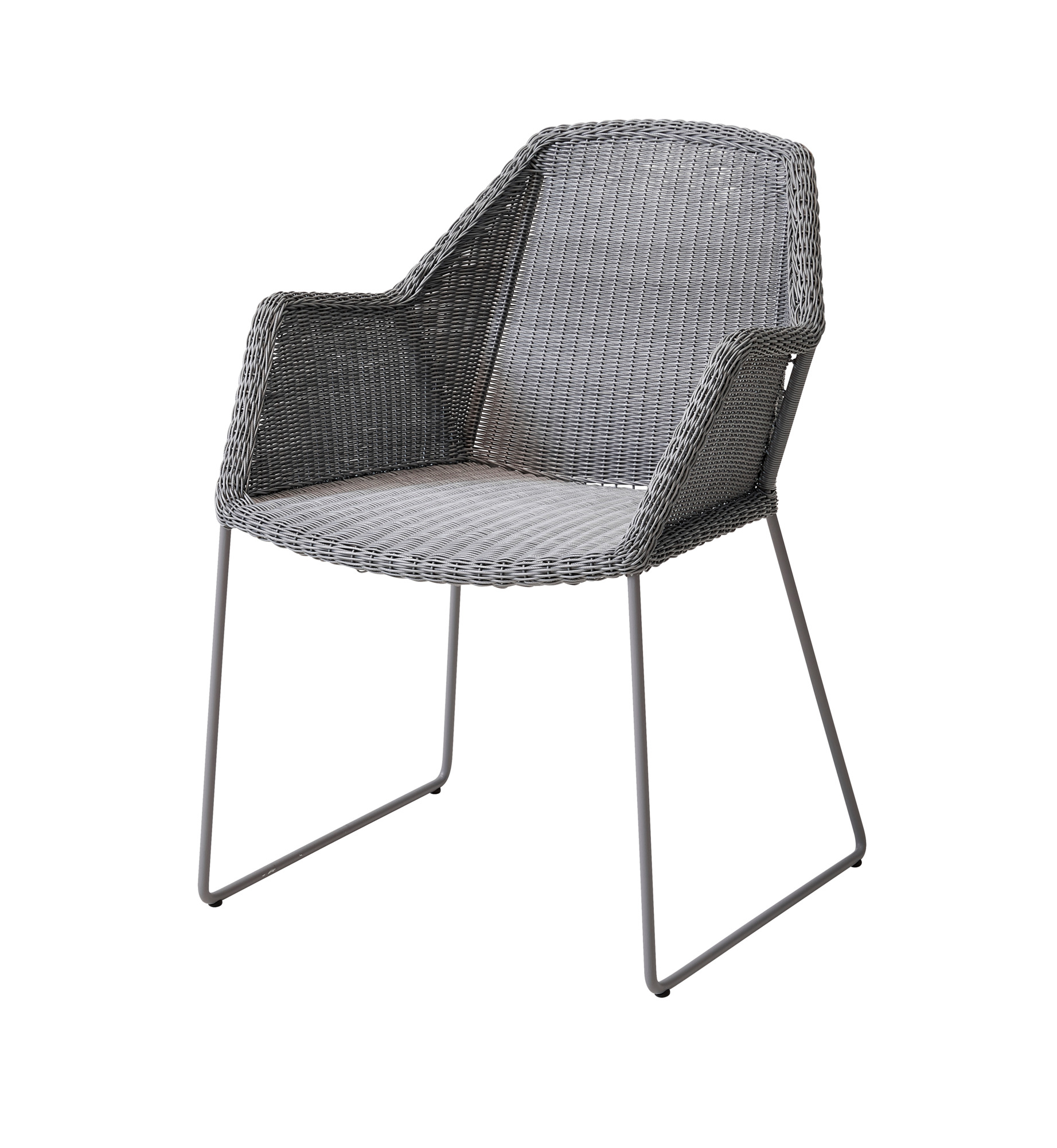 Breeze Outdoor Stuhl hellgrau mit Kufengestell, Cane-Line Geflecht, Gartenstuhl für Terrasse und Balkon.