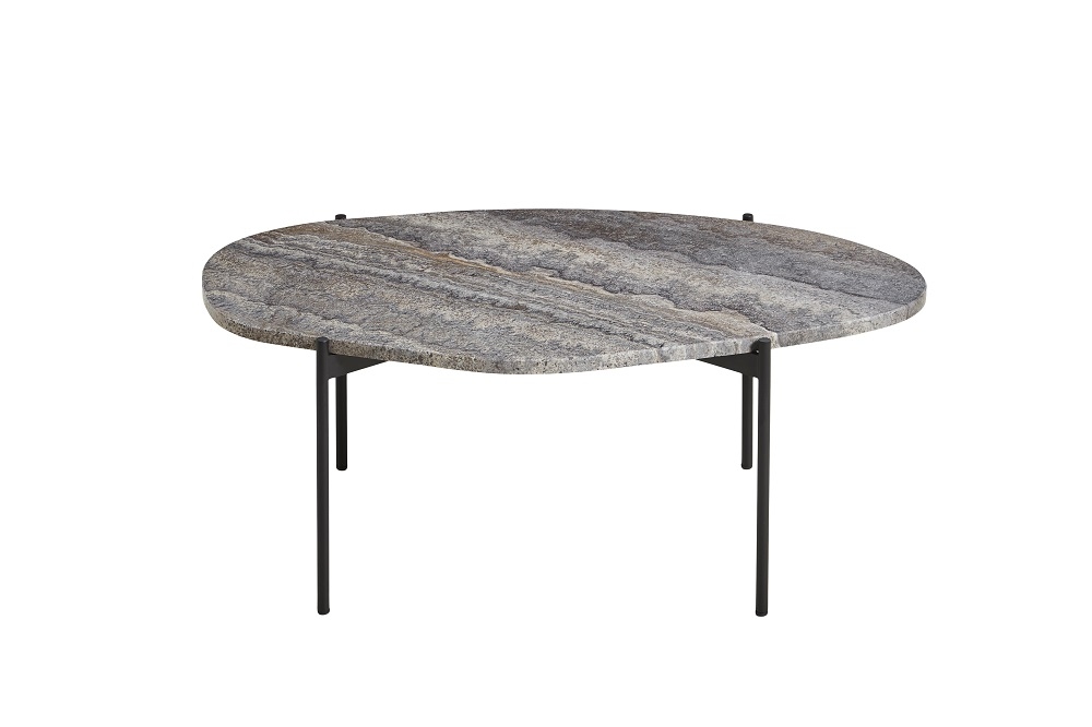 La Terra Ocassional table Table basse Woud Grande gris melange La Terra Couchtisch von Woud, groß, grau meliert, mit schwarzem Metallgestell.