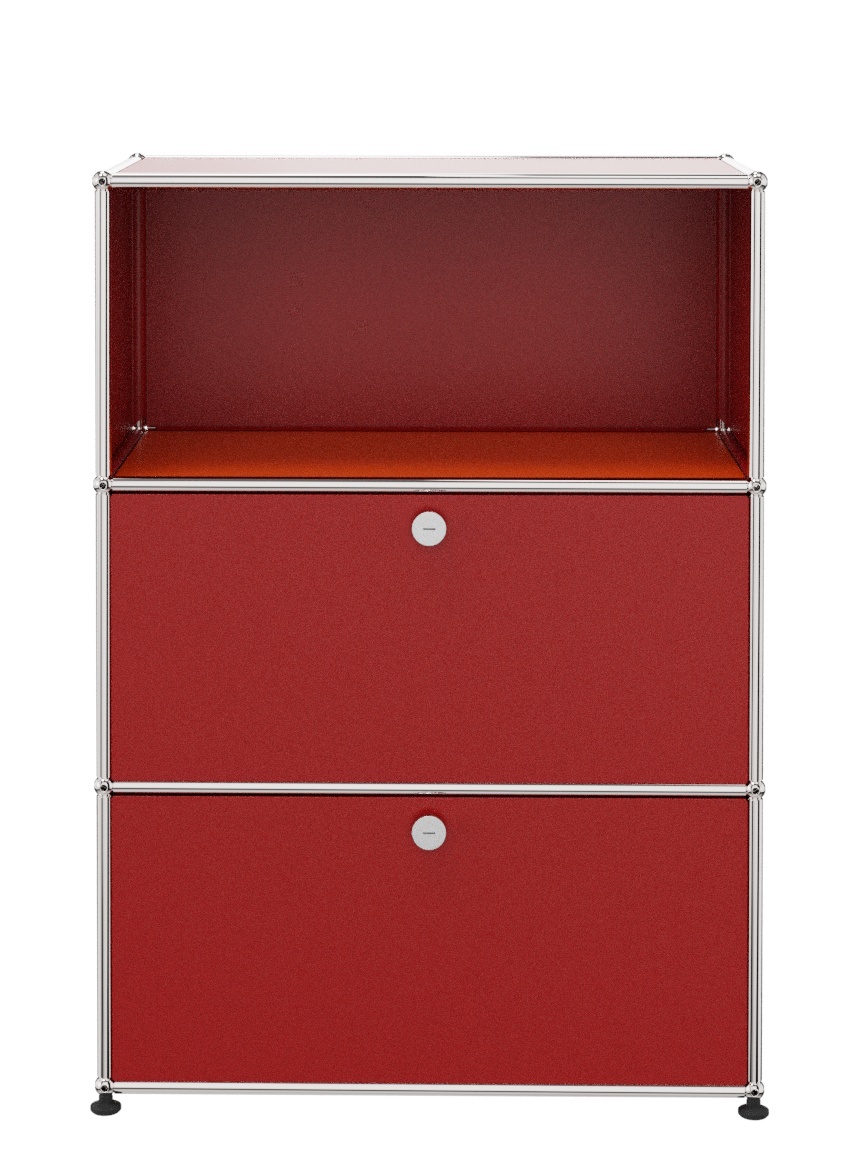 USM Haller Highboard mit 2 Klappen und 1 Fach offen-USM rubinrot