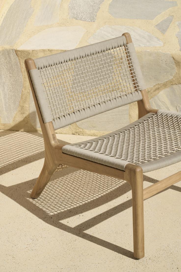 Jack Woven Fauteuil Lounge Extérieur Teck Cordon Beige Ethnicraft