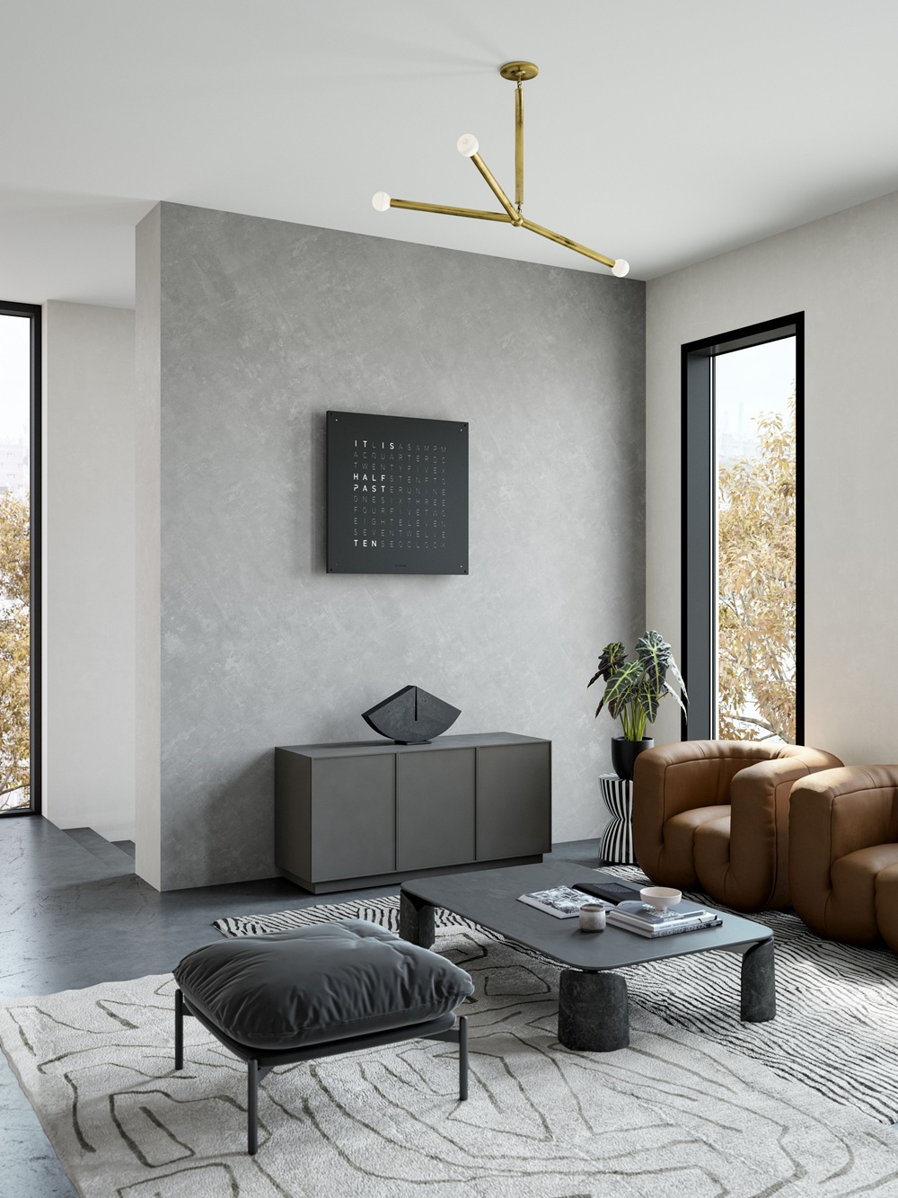Earth 90 Steel Series Horloge murale / Objet temporel Allemande QLOCKTWO