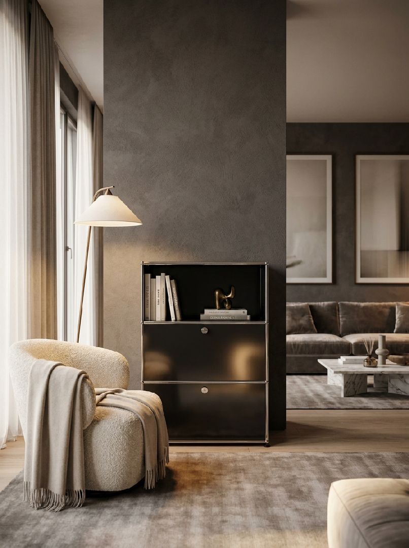 USM Haller Highboard mit 2 Klappen und 1 Fach offen-graphitschwarz