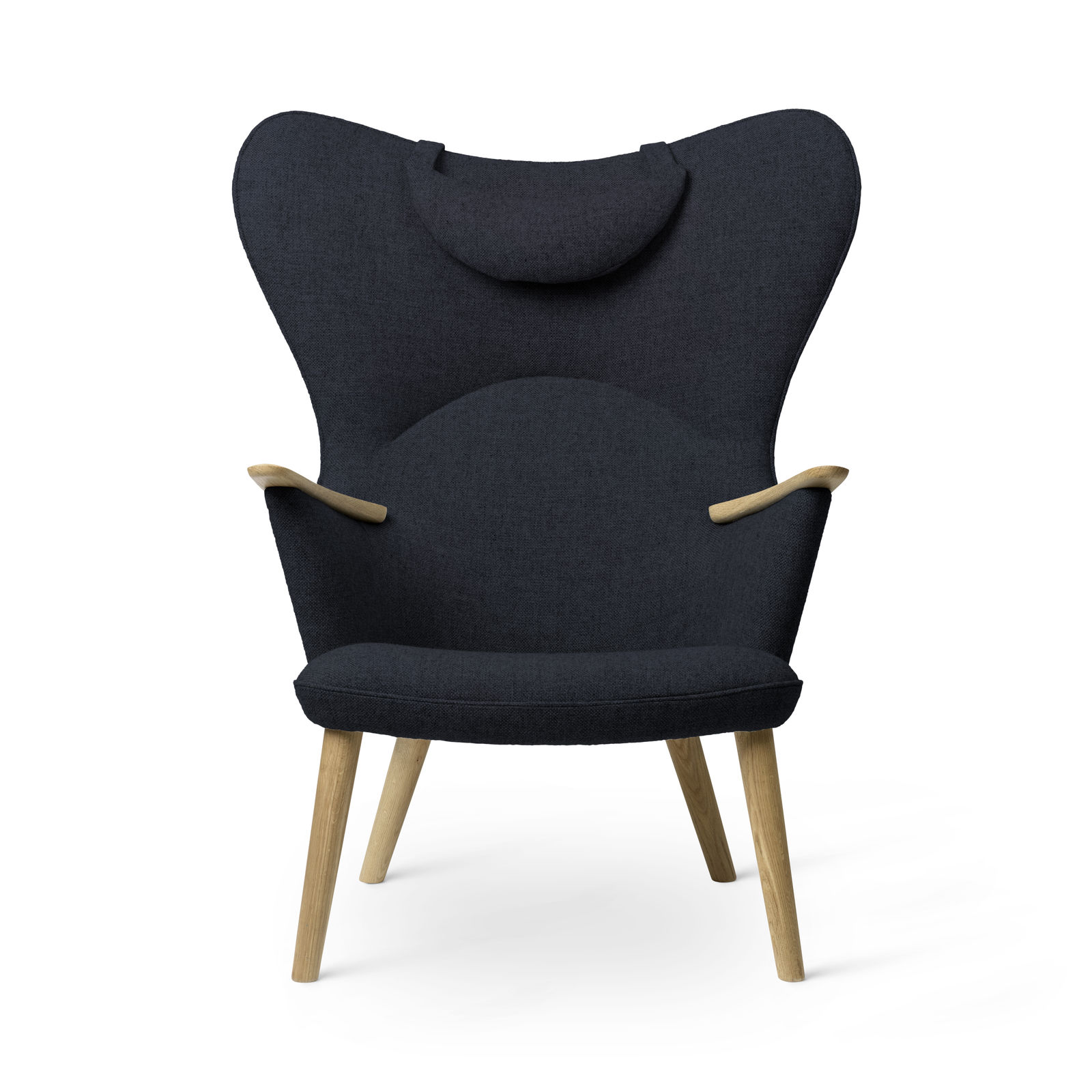 CH78 Mama Bear Sessel in Blau mit hellen Holzbeinen und Armlehnen. Lounge Sessel.