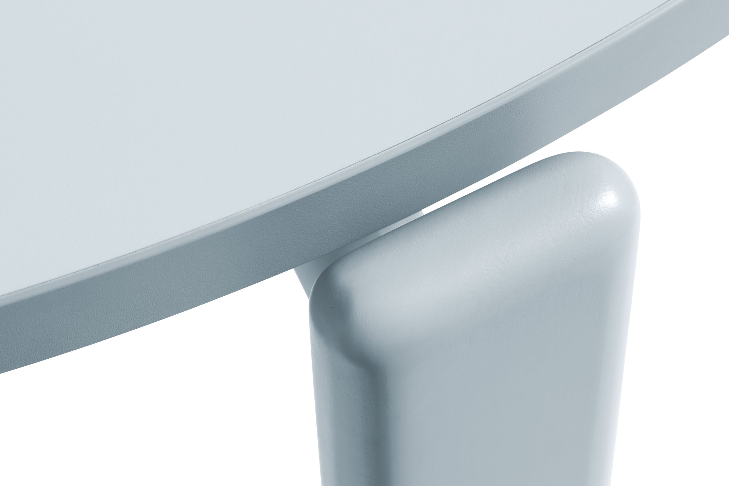 Detailaufnahme: Hay Rey Table Tisch, schieferblau, wasserbasierter Lack, Gull Laminat. Design Tisch.