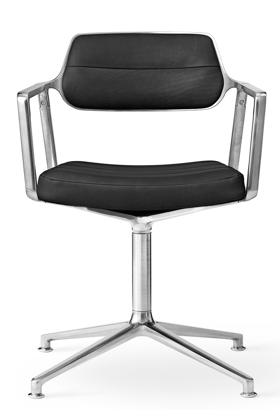 VIPP453 Swivel Chair chaise avec patins cuir noir / cadre en aluminium poli Vipp