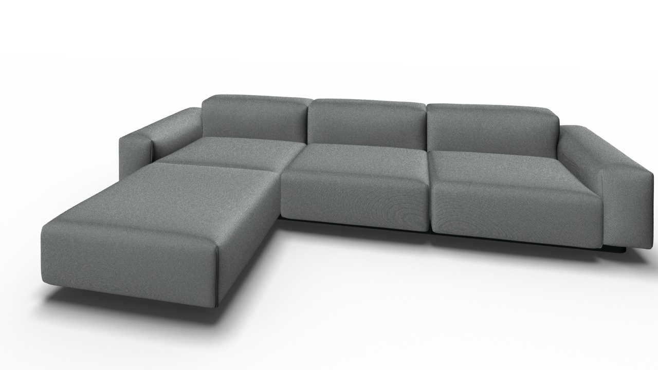 Vitra Soft Modular Sofa, 3-Sitzer mit Chaise Longue in eisengrau, modernes Wohnzimmermöbel.