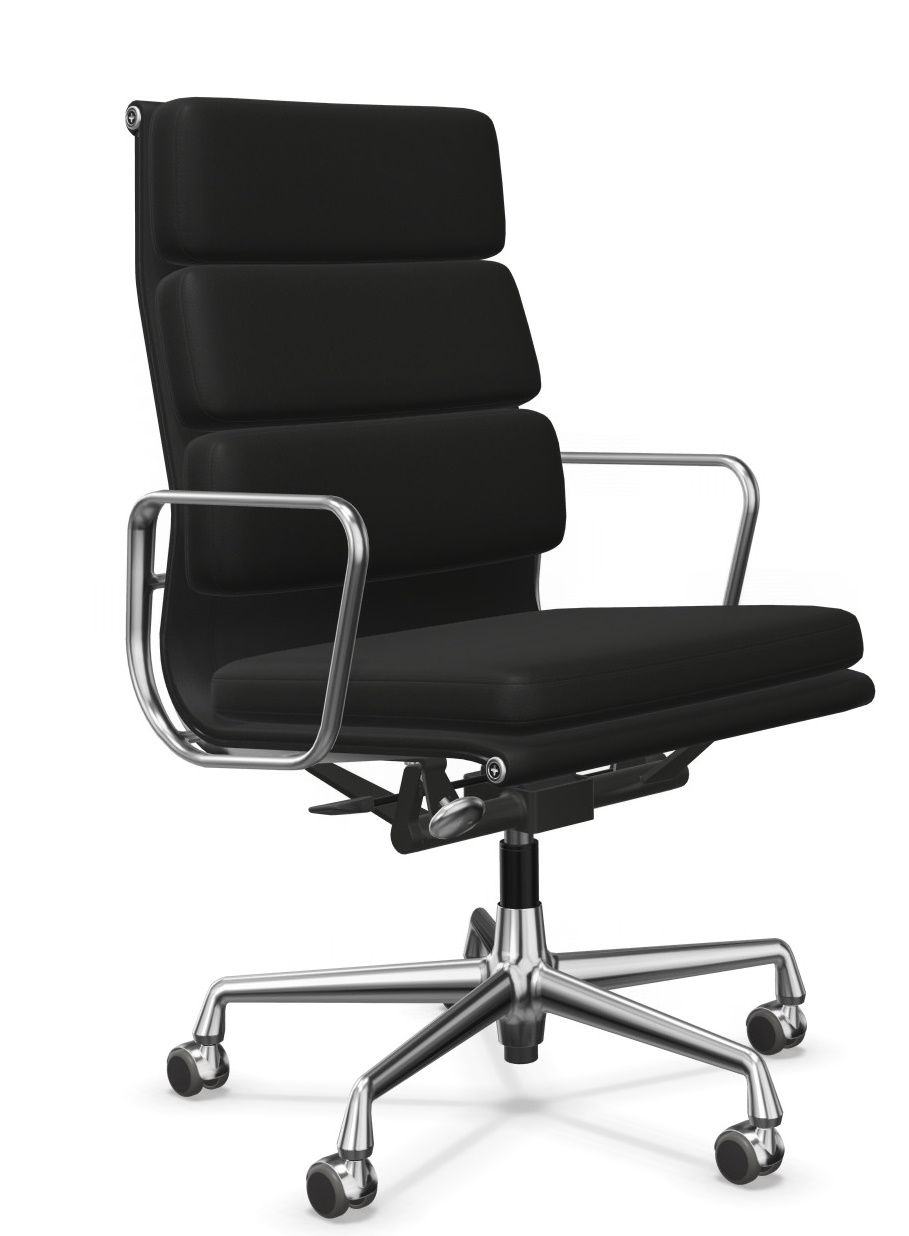 Soft Pad Chair EA219 / EA 219 Dossier haut , ROTATIF, CUIR PREMIUM F NERO AVEC LIGNE DE CONTRASTE, BASE CHROME Vitra OFFRE SPECIALE