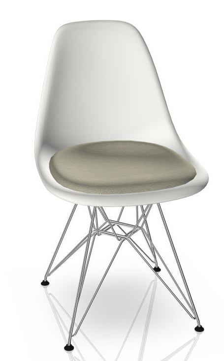 Eames Plastic Side Chair DSR Chaise avec Coussin Vitra Chrome - Hopsack warmgrey/ivory, Blanc