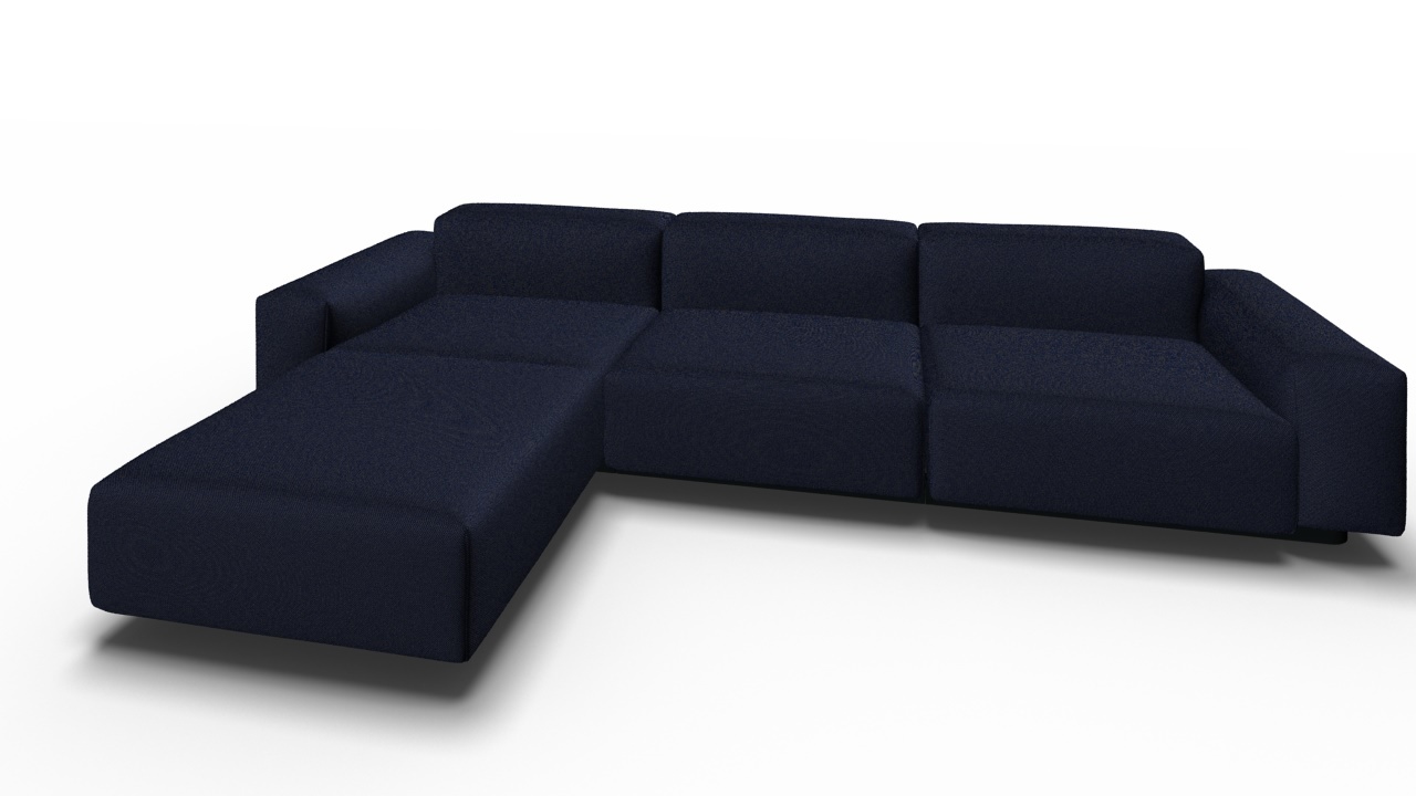 Soft Modular canapé 3 Places avec Chaise longue Laser bleu foncé / brun maure Vitra Dunkelblaues Soft Modular Sofa mit Chaise Longue von Vitra, modernes Wohnzimmer Möbel.