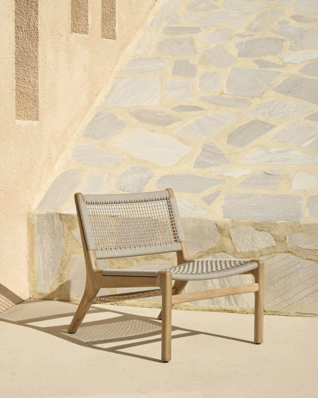 Jack Woven Fauteuil Lounge Extérieur Teck Cordon Beige Ethnicraft