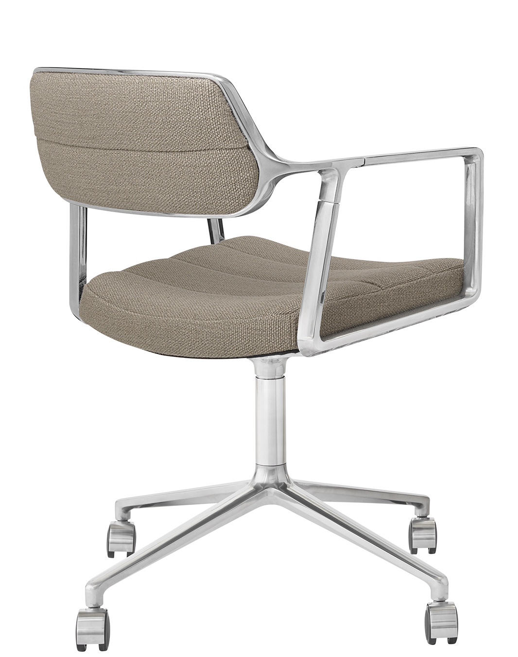 Vipp 453 / Vipp453 chaise pivotante Swivel Chair Vipp Dark sand textile / cadre en aluminium poli avec roulettes