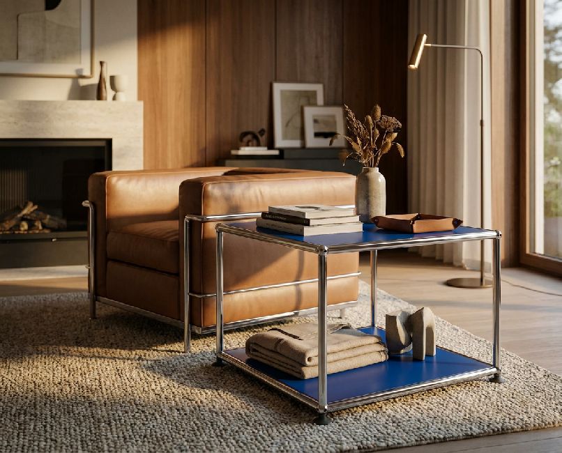 USM Haller Table d'appoint M21 ouverte et étroite, expédition rapide, bleu gentiane