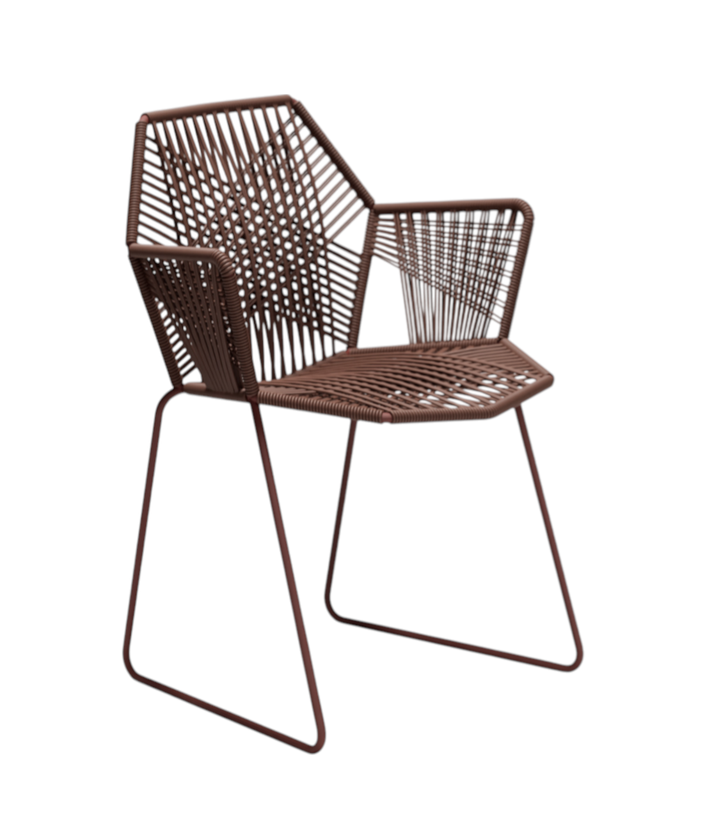 Tropicalia TR1 Armchair Outdoor Armlehnenstuhl von Moroso, braunes Seilgeflecht und Stahlgestell, moderne Gartenmöbel.