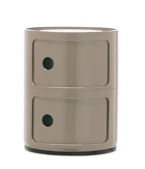 Beige Componibili 2er Element von Kartell: Moderner, runder Aufbewahrungscontainer mit zwei Fächern und praktischen Grifföffnungen.