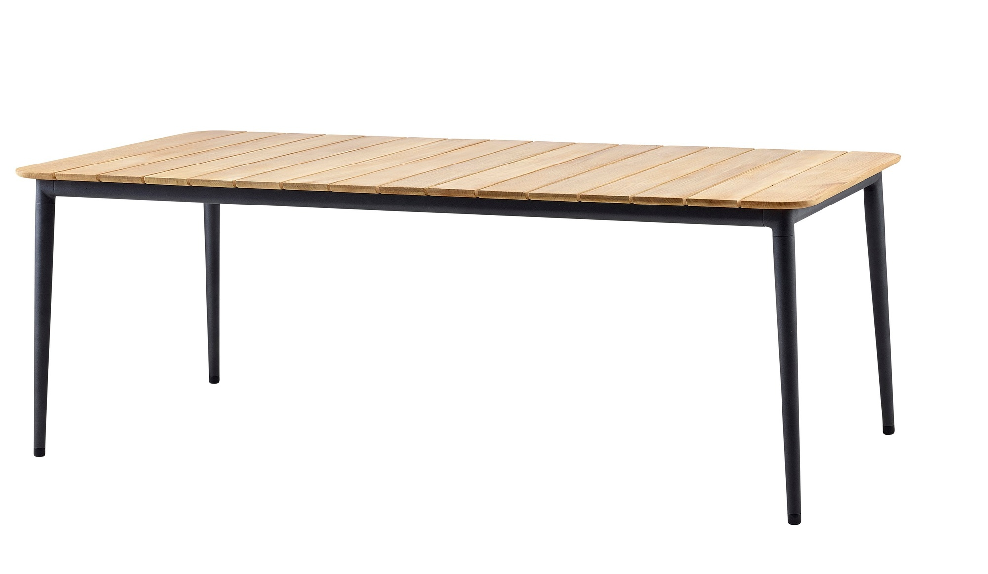 Core Outdoor Esstisch mit Teakholzplatte und lavagrauem Gestell von Cane-Line. Moderner Gartentisch für den Außenbereich.