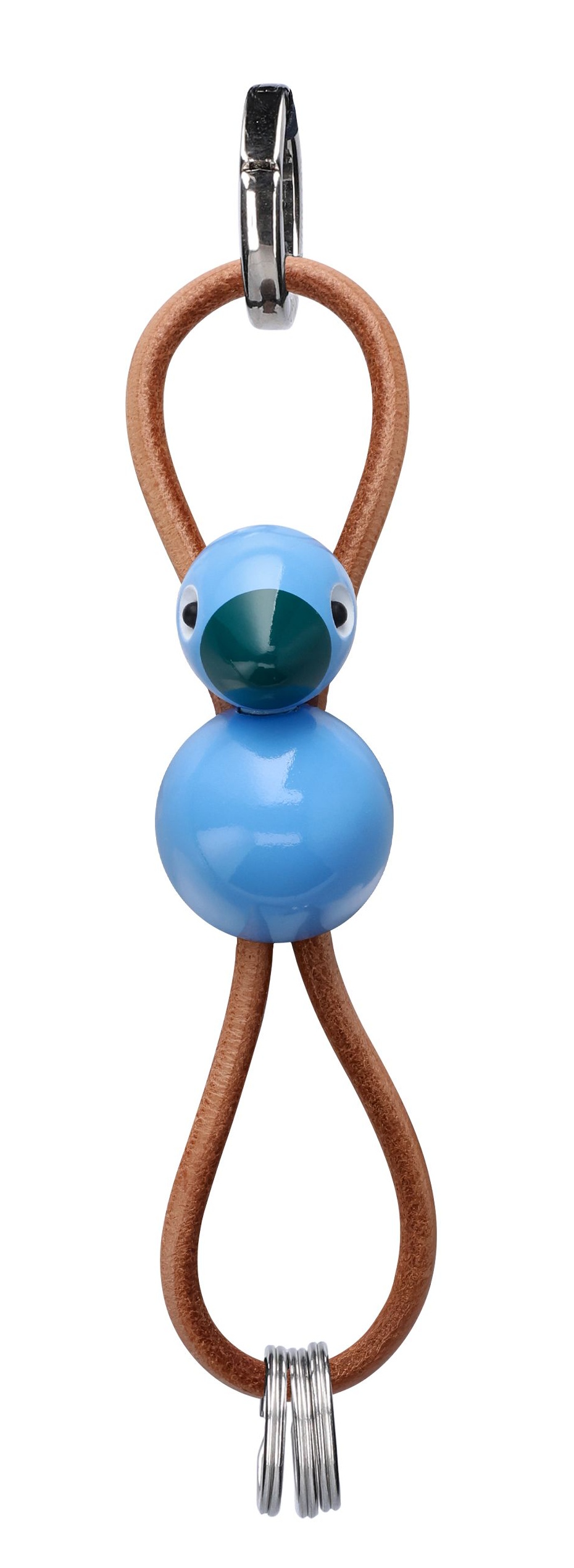 Oiseau bleu Porte-clés métal argenté avec cuir naturel Kay Bojesen