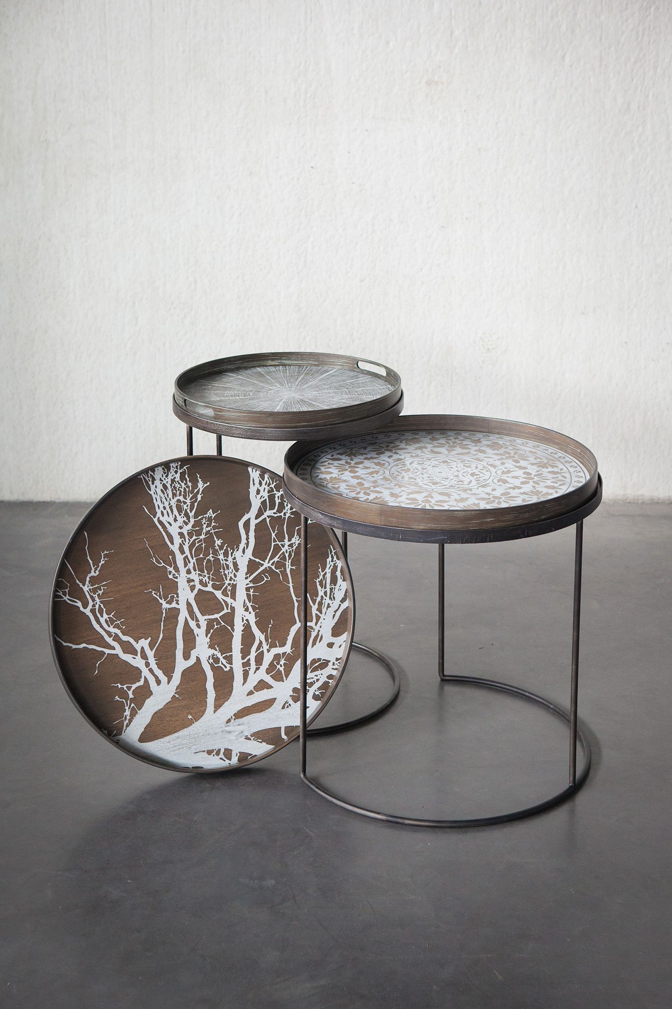 Set de 2 tables d'appoint Noir Rond S/L Ethnicraft 