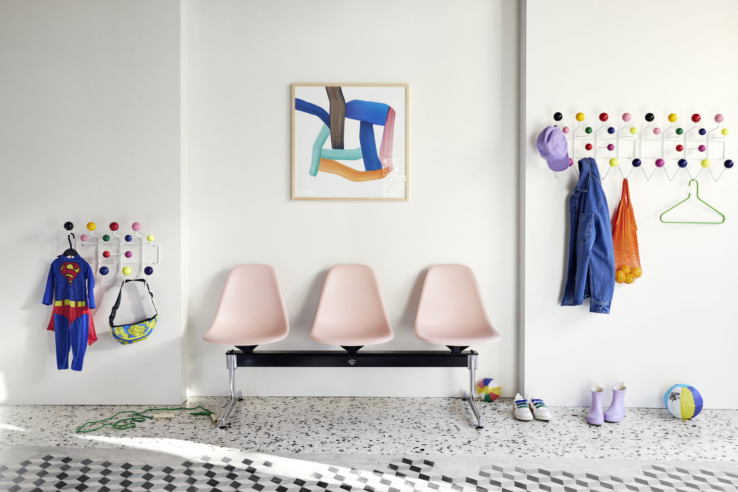 Eames Plastic Side Chair RE sur traverse Vitra 