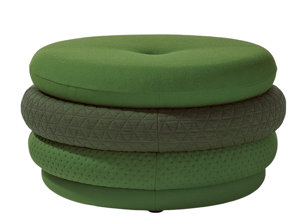 Grüner Fat Tom Pouf Hocker von Richard Lampert, runder Sitzhocker ohne Beine.