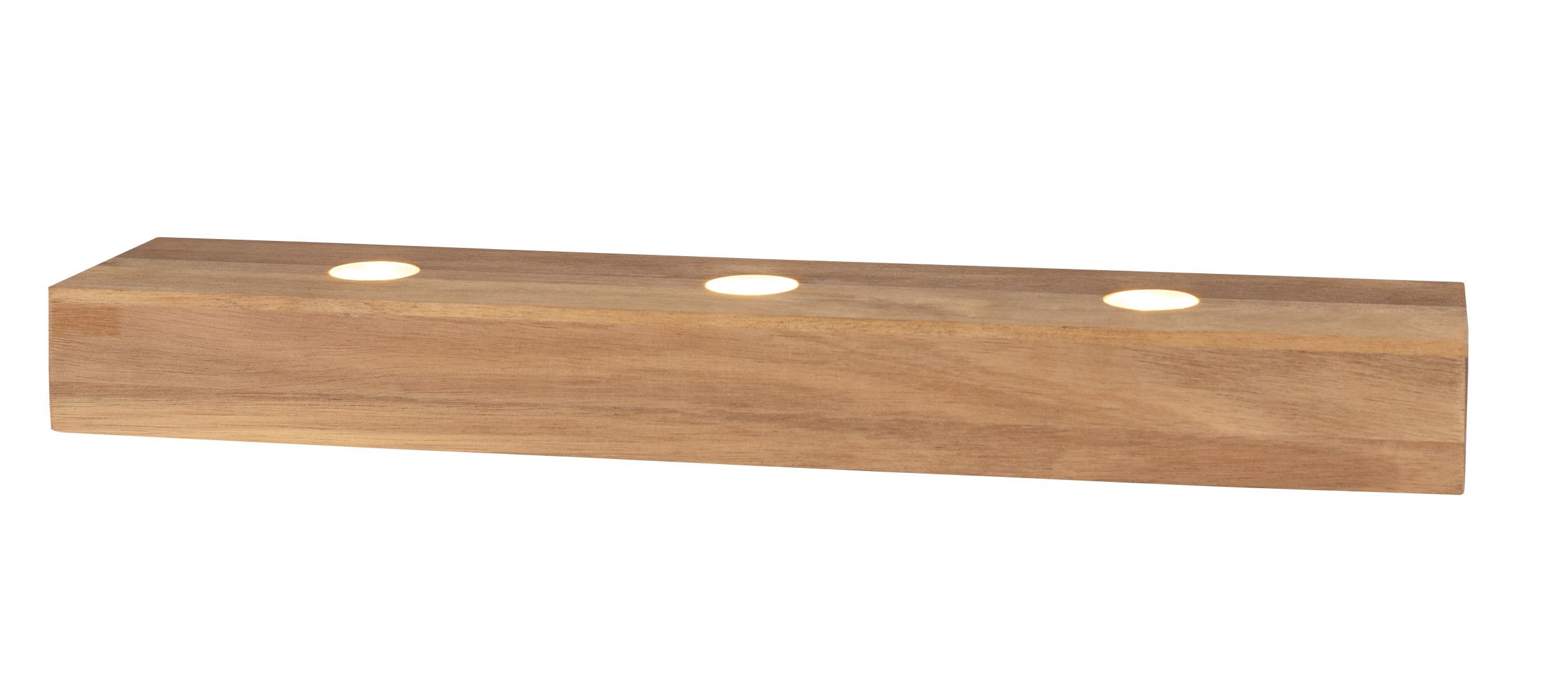 LED-Lichtleiste aus Holz mit drei Lichtern für Räder Lichthäuser und Lichttüten.
