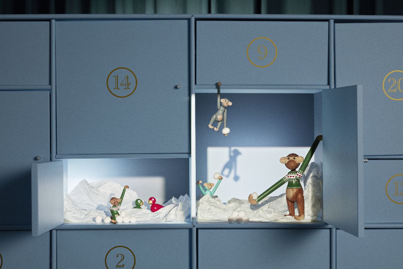Figurine en bois de singe vert pull de Noël Kay Bojesen 