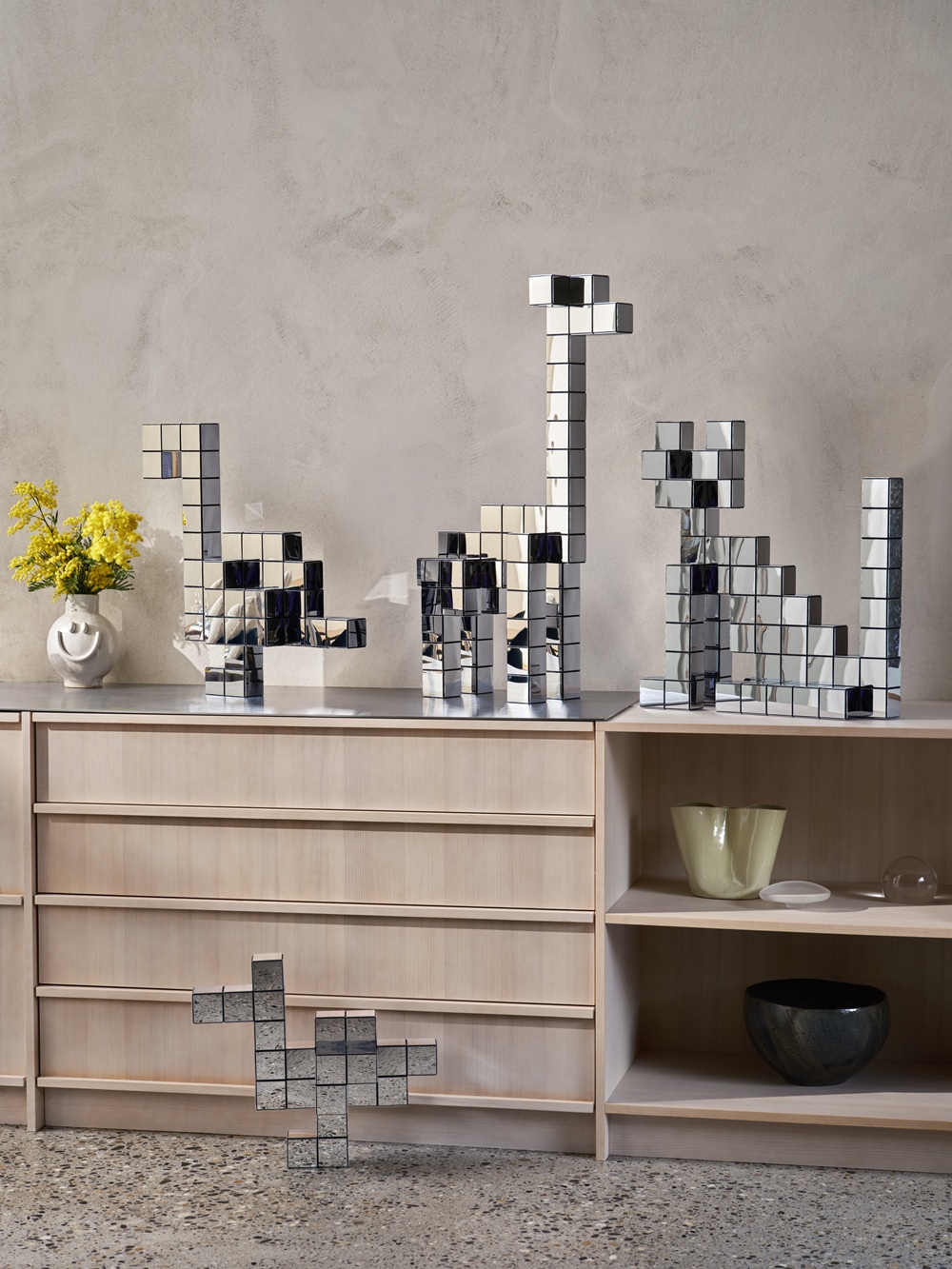 Panton Cubes Flamingo Chrome Sculpture Vitra