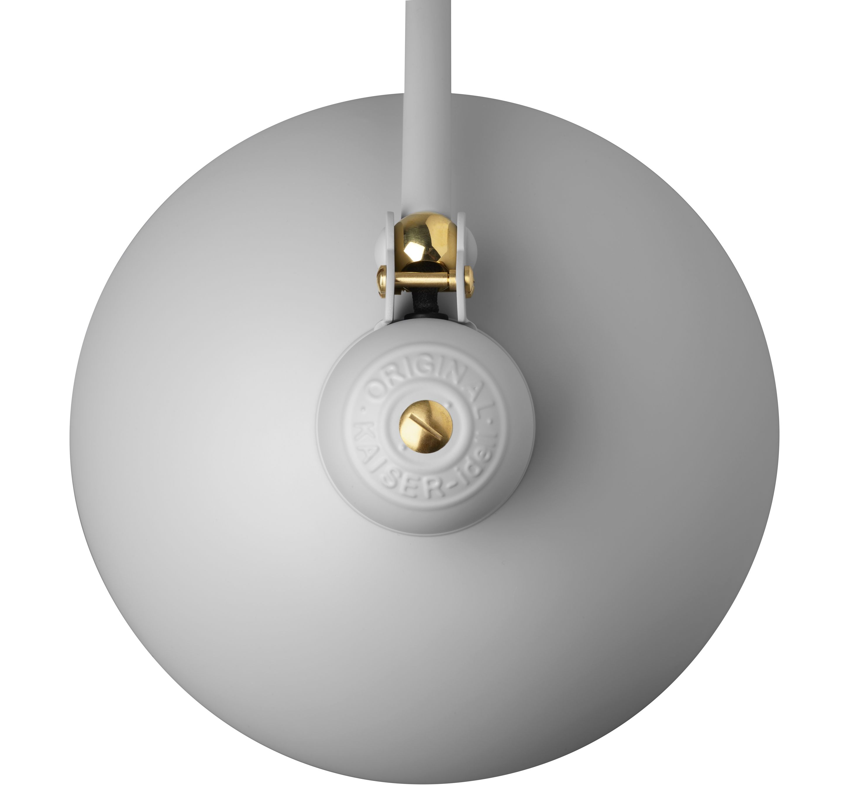 Detailaufnahme der grauen KAISER idell Stehleuchte mit goldenen Akzenten. Fritz Hansen Design.